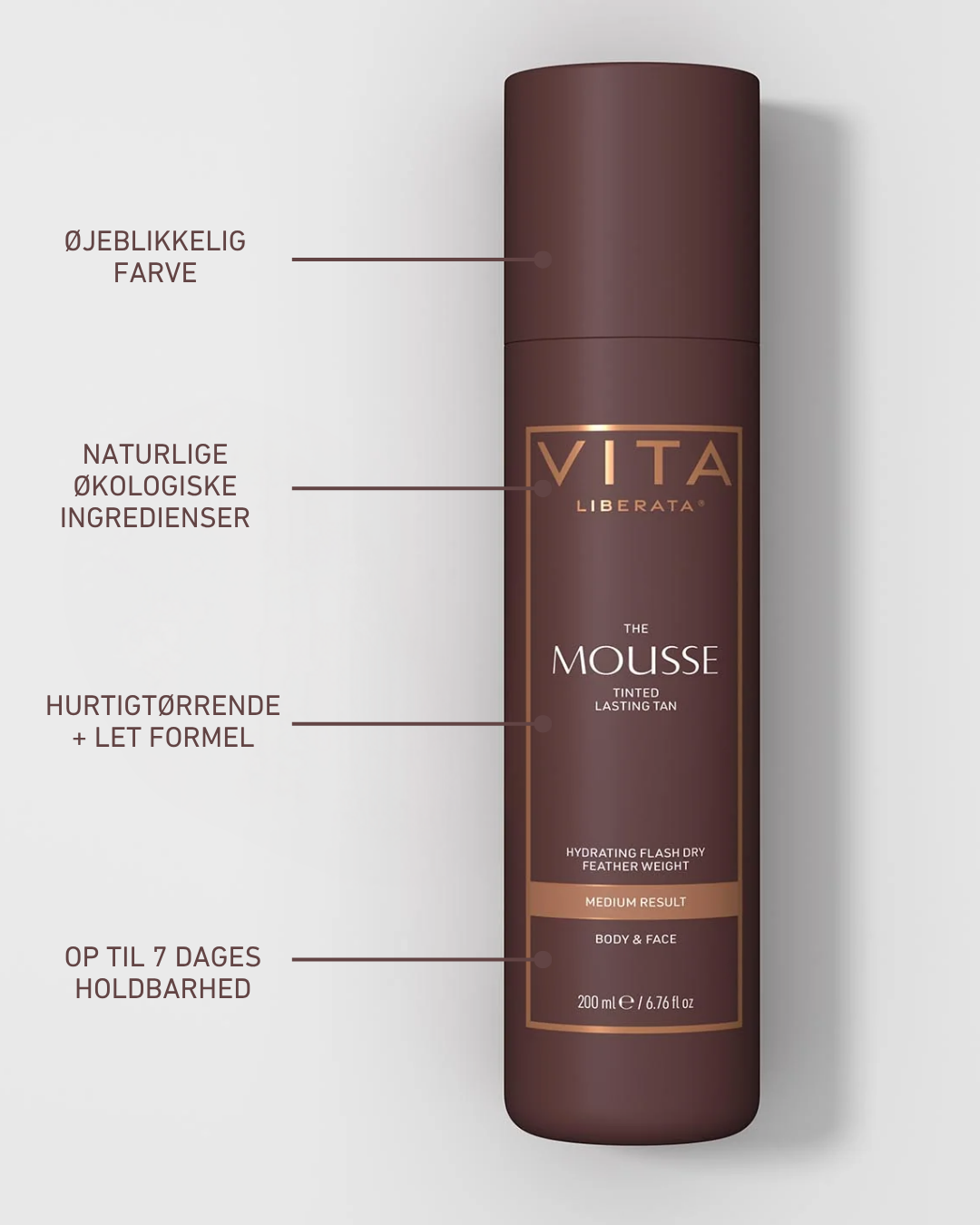 Vita Liberata Tinted Tanning Mousse Dark 200 ml – Selvbruner mousse med guidefarve200 ml