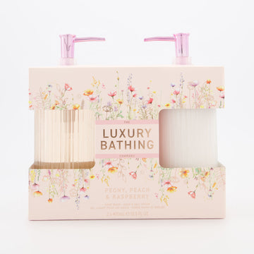 Image of The Luxury Bathing Company Peony, Peach & Raspberry Wash/Lotion 2x400ml